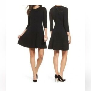 Eliza J Dress Womens Size M Black Crochet Eyelet Knit 3/4
Sleeves Back Zip